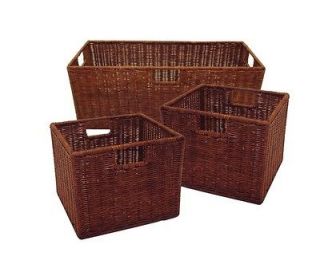   Winsome Wicker Wood Leo Storage Baskets Walnut With Metal Frames New