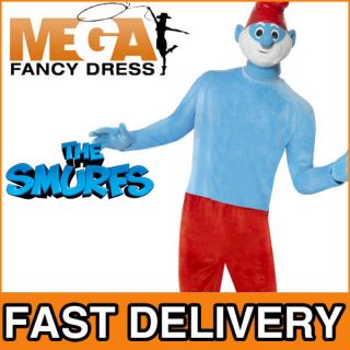 Deluxe Papa Smurf 80s Fancy Dress Cartoon Mens 1980s Movie Costume 
