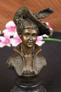 Spelter Bronze Art Nouveau French Sculpture lady Bust statue Vintage 