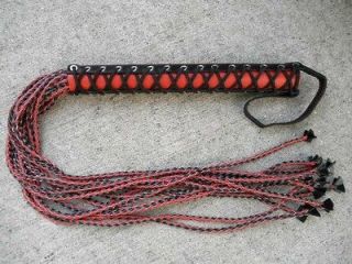 Black Red Braid Leather Flogger 12 Tails , Heavy Duty Whip, Classy 