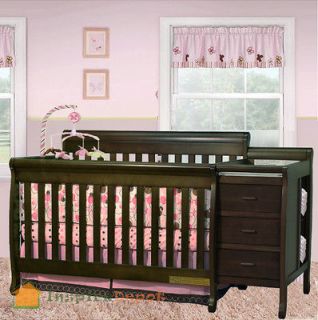 Multi Function Espresso Solid Wooden Baby Crib Combo Dresser Changing 