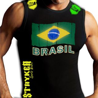 Brazil Flag Muay Thai Black Muscle Stryker Sleeveless T Shirt Top UFC 