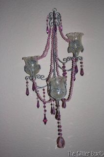 Shabby Cottage Chic Lavender Acrylic Hanging Chandelier Sconce 3 Cup 
