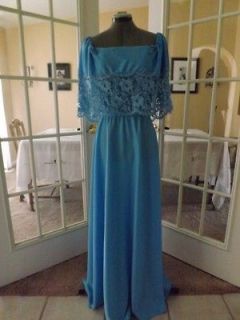 Vintage 70s Lace Blue Dress Boho Maxi Hippie Wedding Gown XL XXL Party 