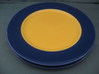 SET OF 2 PAGNOSSIN TREVISO DINNER PLATES IN DARK BLUE & ORANGE