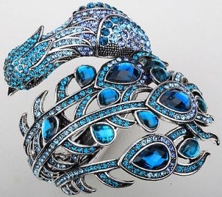 Blue swarovski crystal peacock bird bracelet 2;matching ring available