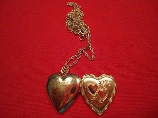 Antique Vintage 12k Gold GF Sweet Heart Locket Necklace heart shape 