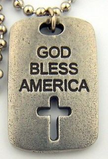 God Bless America Made In The USA Dogtag Medal Necklace 24 Chain 