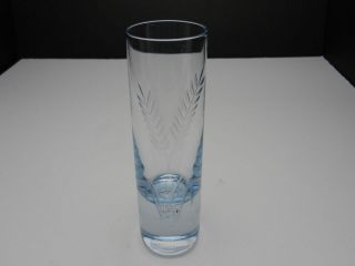 Art Glass Vase Cut Floral Leaded Cylinder Light Blue Bubble 