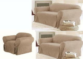 PC Beige Micro Suede Couch Sofa + Loveseat + Chair Slip Cover New