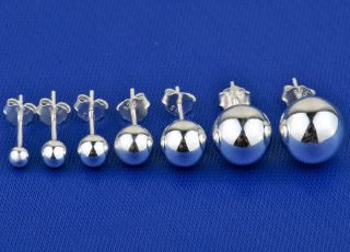   Sterling Silver Round Ball Stud Earrings 3mm 4mm 5mm 6mm 7mm 9mm 10mm