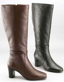 David Tate Daytona BLACK Leather High Dress Boots 12m WIDE CALF NEW