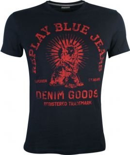 replay jeans lion logo navy t shirt