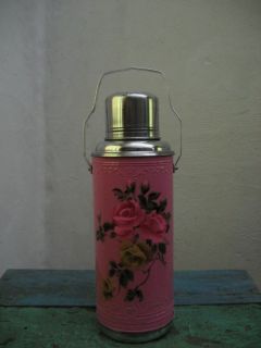 Thermos flask bottle isolation flasche  chinese pink green rose 