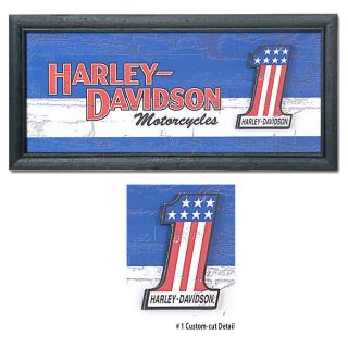 HARLEY DAVIDSON #1 RACING PUB SIGN BLACK WOOD FRAME19.5 X 8.75