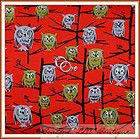  FQ Michael Miller OWL BIRD Retro RED B&W Gray Gr VTG Tree Art Dot