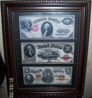 1917 $1 & $2, 1907 $5 United States Notes (FRAMED REPLICAS 