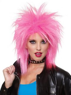 1980s HOT PINK SPIKY REBEL PUNK WIG 80s Punkette Hairstyle Halloween 