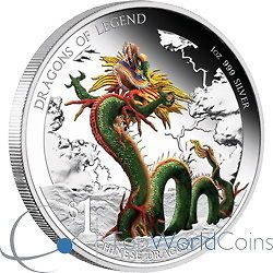 Tuvalu 2012 1$ Chinese Dragon 2012 Dragons of Legend Proof Silver Coin