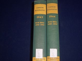 1943 + 1944 CURRENT BIOGRAPHY BOUND VOLUME LOT OF 2   PHOTOS + INFO 