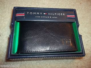 TOMMY HILFIGER Mens NEW Black Leather BiFold Billfold Valet Wallet $40