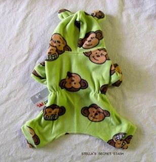 New Dog Clothes Pet Pajamas pjs Monkeys Lime Green LG Klippo Hoodie 8 