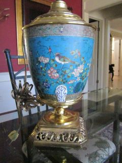   Lower Yet /Very Rare Antique Japanese Cloisonne on Ceramic Lamp ca1880