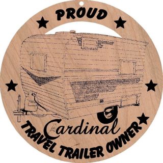cardinal travel trailer wood ornament laser engraved 