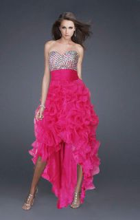 TRENDY HIGH LOW HEM! FANCY FRILL SKIRT PROM/FORMAL/EVENING GOWN; PINK 