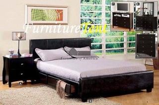 Urban Feel Espresso Finish Leather Queen Platform Bed with 6 Drawers