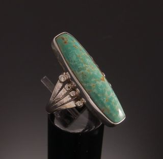 Classy Long Turquoise Silver Ring ~ Elegant and very nice ~ Navajo 