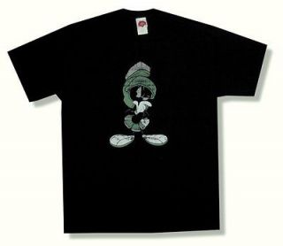 MARVIN THE MARTIAN DISTRESSED BLACK T SHIRT LOONEY TUNES NEW 