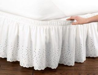 White Eyelet Bedskirt Ruffle TWIN/FULL Nostalgic Elastic Bed skirt 