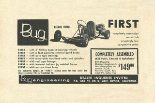 Vintage & Very Rare 1958 Bug Deluxe Go Kart Ad 1958 First Year of 