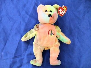 Ty Original Beanie Baby Peace The Bear DOB Feb 1, 1996 RETIRED