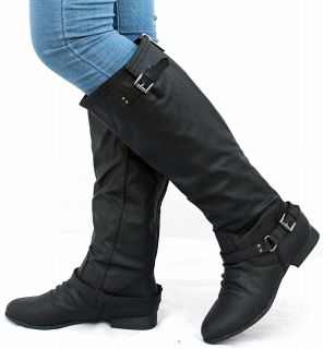New Womens TC01 Black Buckle Riding Knee High Boots sz 5 to 10