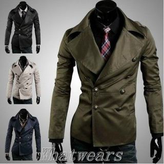 FX British Style Mens Slim Breasted Lapel Short Trench Coat Jacket 