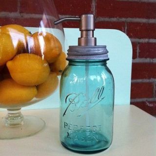 Unique Blue Ball Quart Mason Jar Soap/Lotion Dispenser   Vintage 