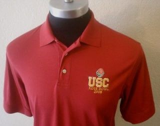 Mens USC Trojans 2008 Rose Bowl Embroidered Polo Golf Shirt M Medium 