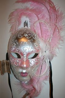   ​radeHalloween Mask Pink/White Feathers Made in Venice