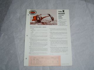 Insley type K backhoe excavator specification sheet brochure