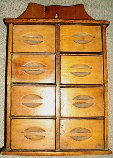   19th C Wood Wooden Primitive Pine Spice Wall Mount Box Cabinet NICE