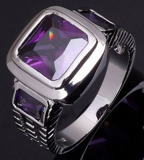 Size 8,9,10,11 Jewelry Mans Purple Amethyst 10KT White Gold Filled 
