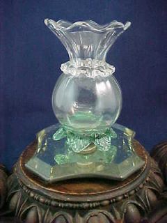 Victorian WEBB Applied Rigaree Green Feet Art Glass Epergne Vase w 