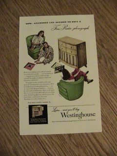 1947 WESTINGHOUSE FINE AM FM RADIO PHONOGRAPH ADVERTISEMENT vintage 