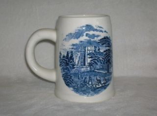 occupied japan mug castle scene blue on white vintage time