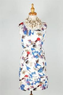 NEW AUTH Kate Spade Feather & Palm Floral Spring Dress White 6