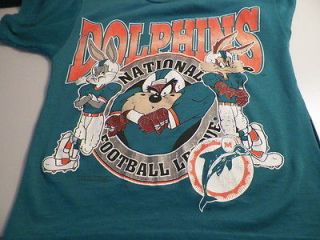   MIAMI DOLPHINS NFL LOONEY TUNES 2 SIDED T SHIRT BUGS TAZ WILEY YOUTH M