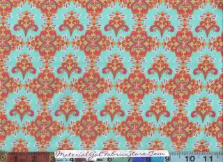 Windham CABANA BLOOM Fabric ~ 801 3 Aqua Blue Pink Moroccan Floral