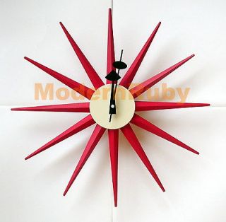 George Nelson Starburst RED wood Spike Clock Mid Century Modern Icon